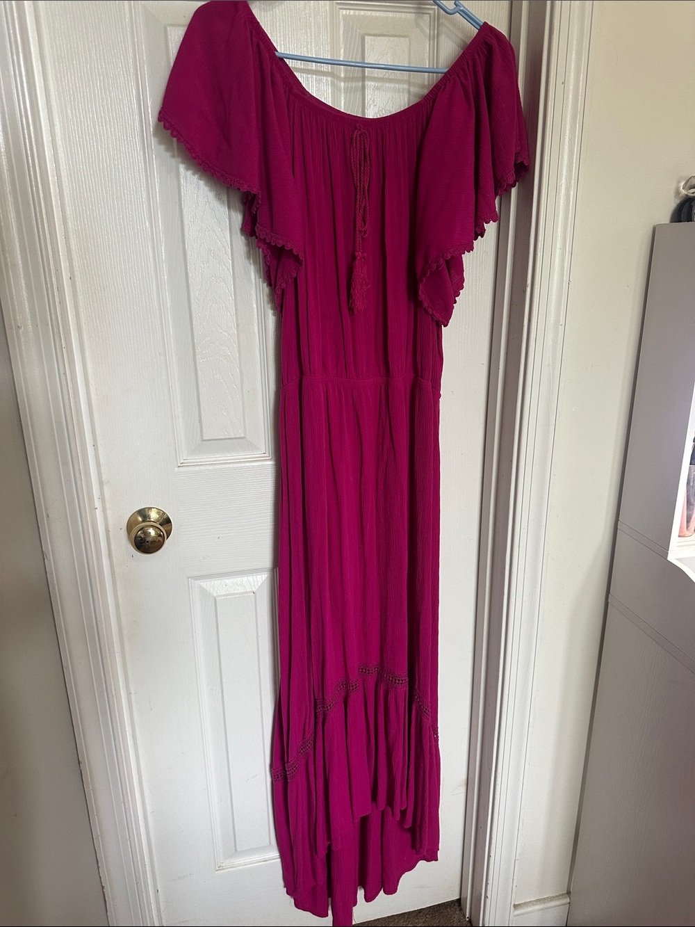 Time and Tru Magenta Off-Shoulder Maxi Dress